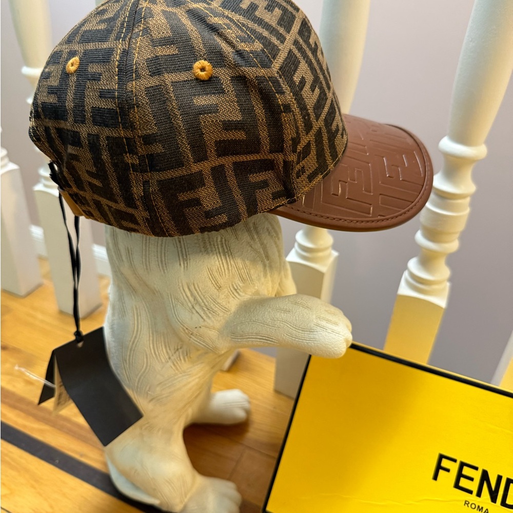 Fendi Tan Monogram Cap with Leather Embossed bill and Gold EYE Accent - Picture 4 of 9